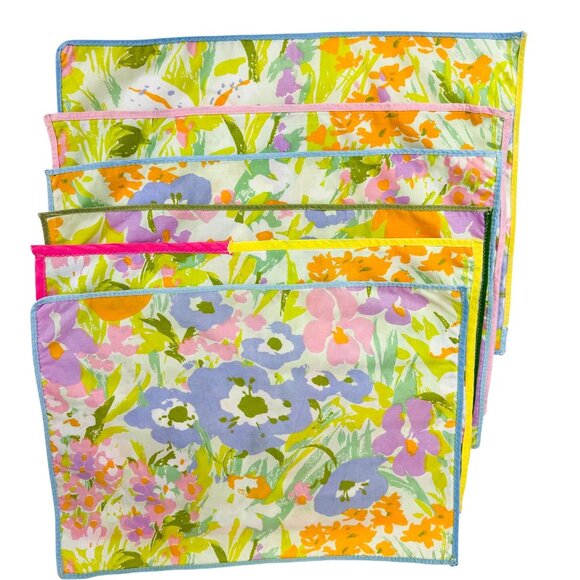 Vintage Cotton Flower Power Vibrant Placemats Set Of 6 Handmade - Picture 1 of 3